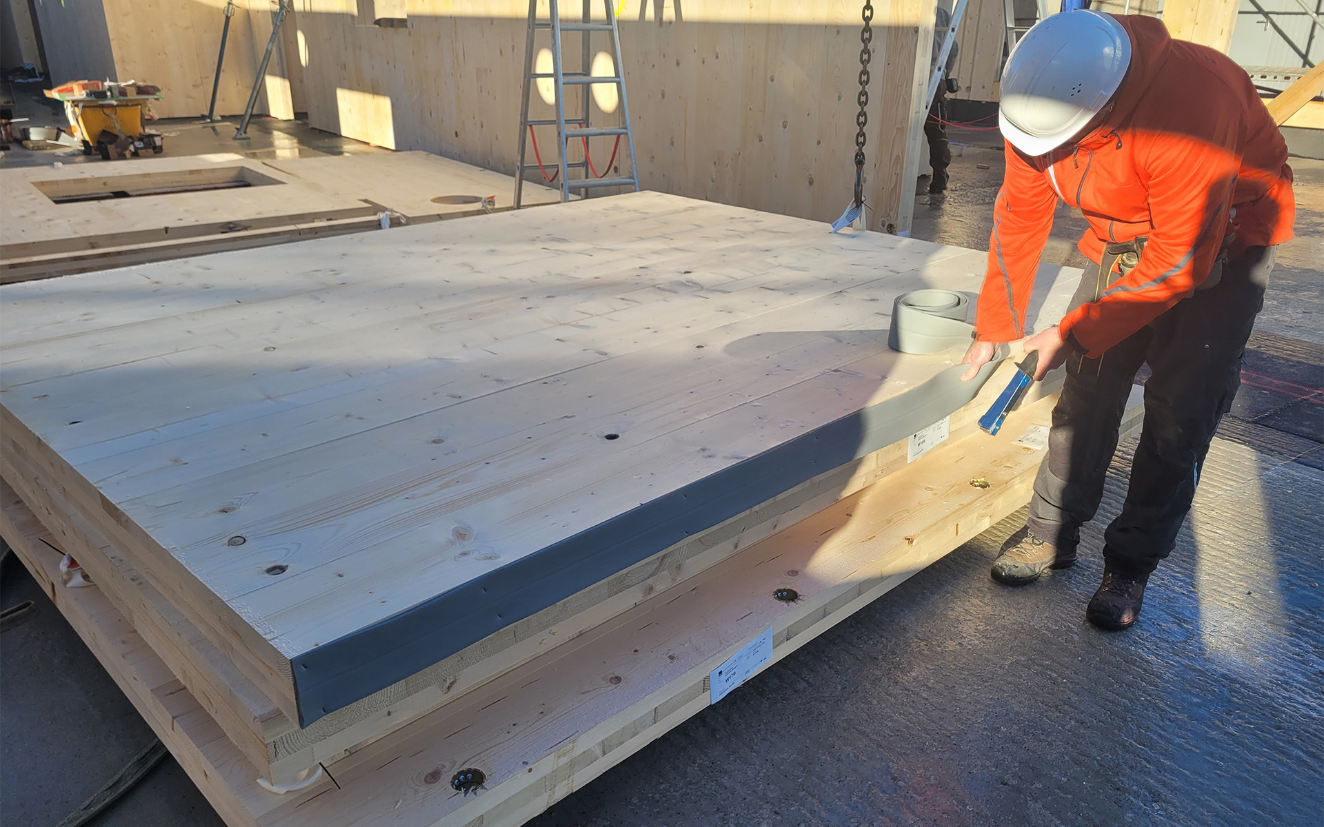 PIANO soundproofing profile installed in a CLT structure for acoustic performance