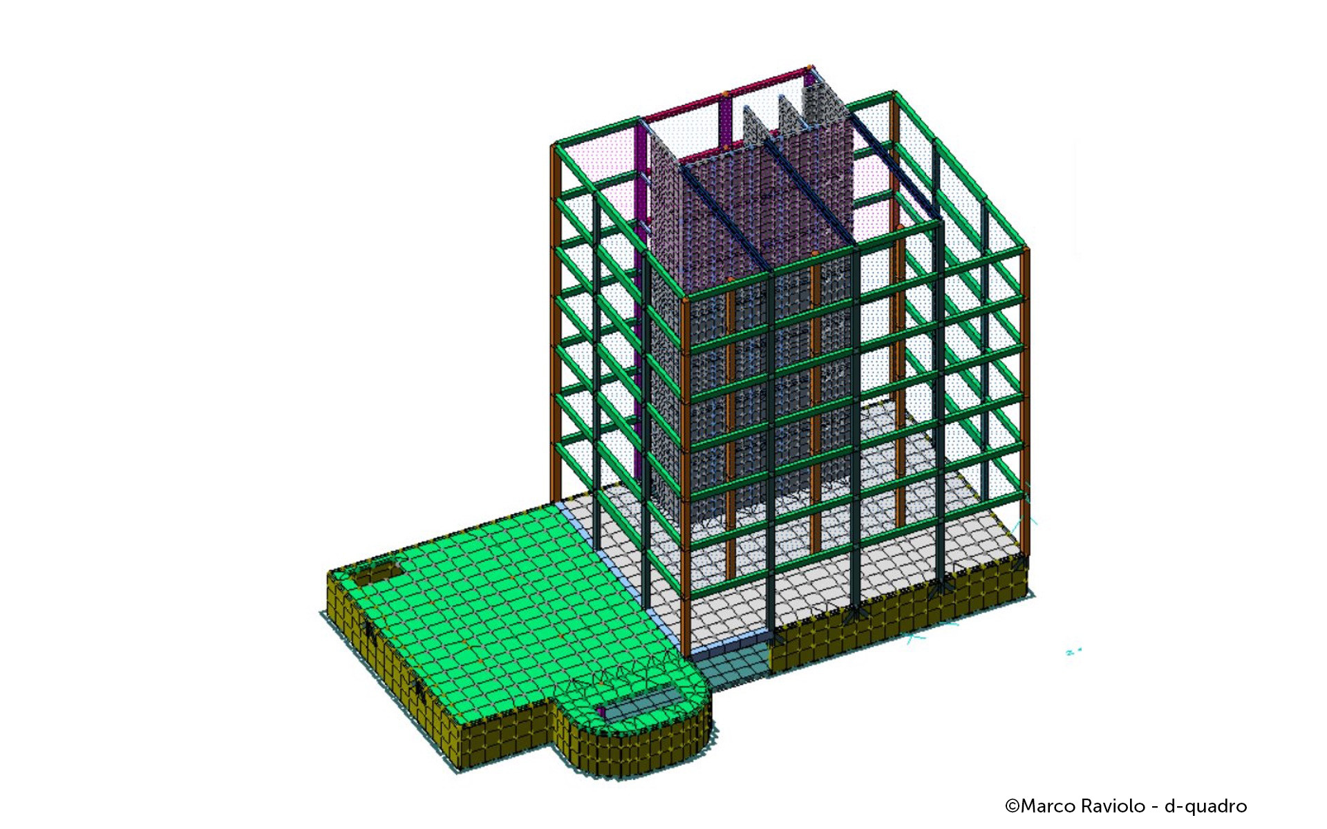 BIM model of prefabricated facade retrofit system showing building envelope structure and off-site construction
