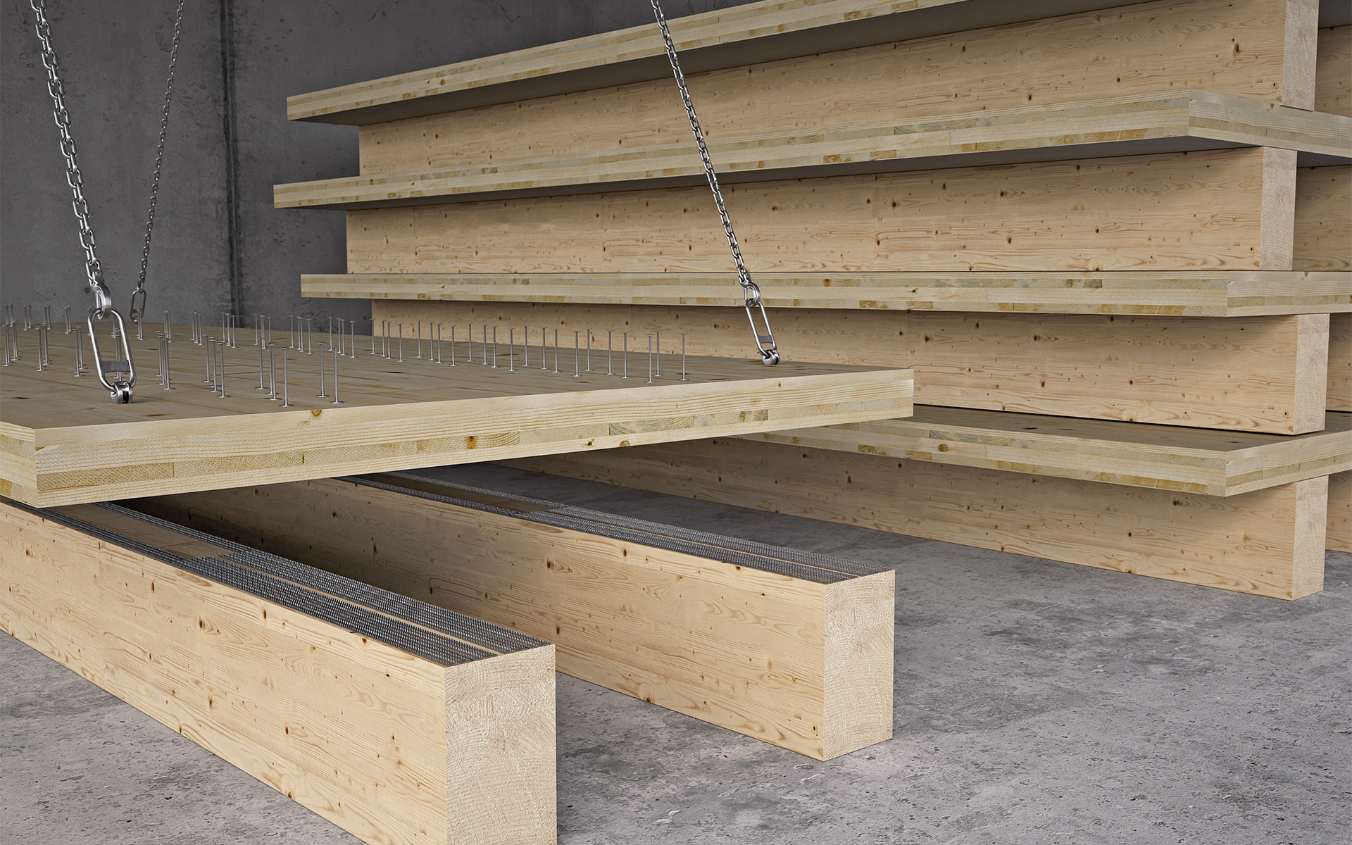 SHARP METAL dry connection system for CLT floor panels, improving diaphragm stiffness and structural continuity in timber buildings 